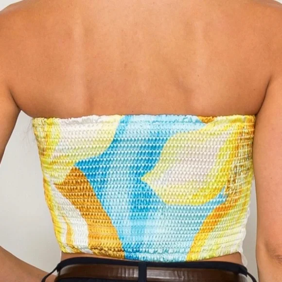 STRAPLESS ABSTRACT SATIN EFFECT SCARF TOP - Picture 4 of 13